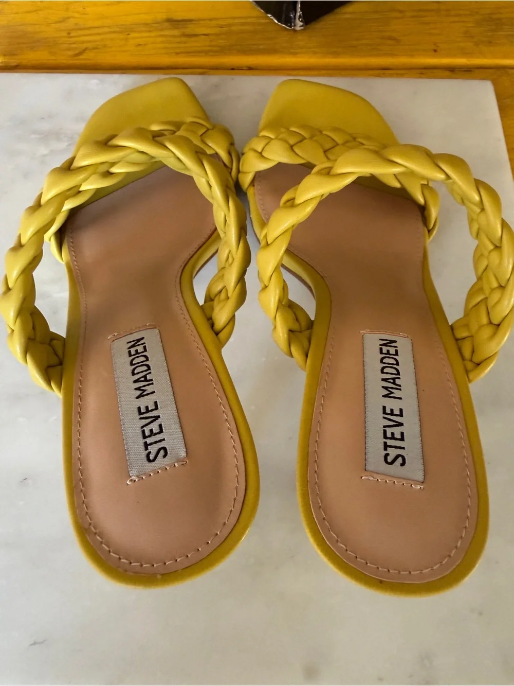 Steve Madden Yellow Braided Double Strap Mule Heels Size